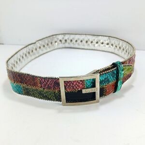 Guess Vibrant Mock Snakeskin Reptile Studded Beaded Belt Silver Buckle Size XS..